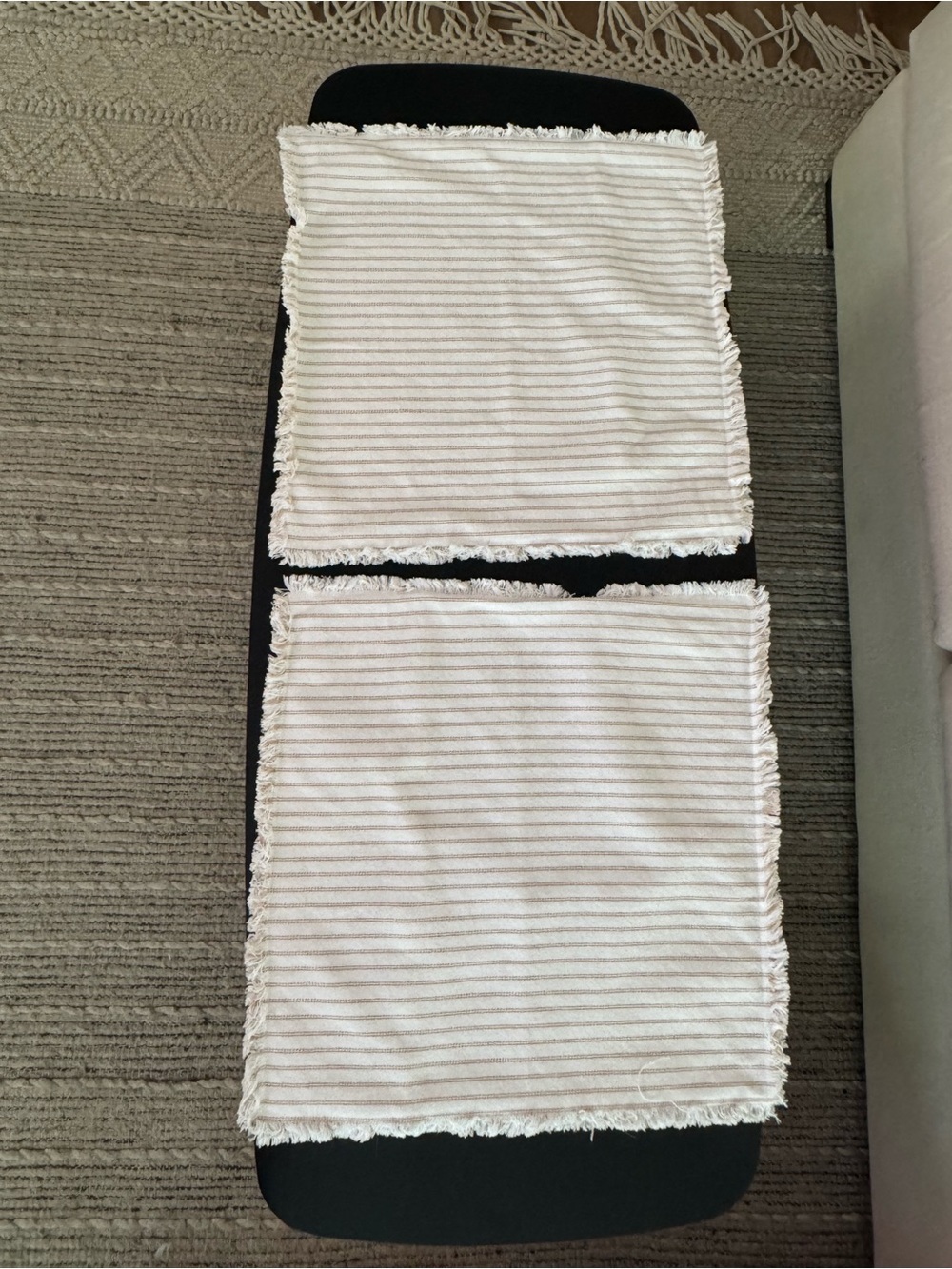 Striped Fringe Throw Panel Pair - Cream/white and tan Stripes